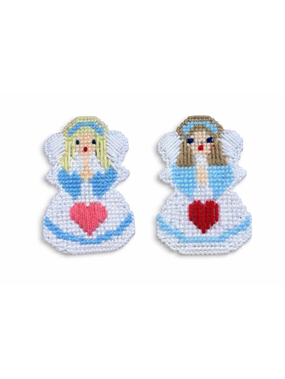 Handmade Plastic Canvas Angel Magnets Set of 2 Yarn Holiday Decor